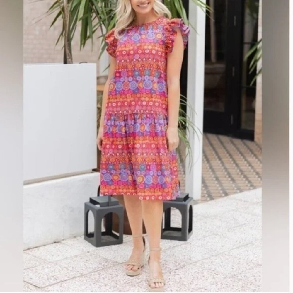 PINCH Odette pink floral ruffles sleeveless Dress Small